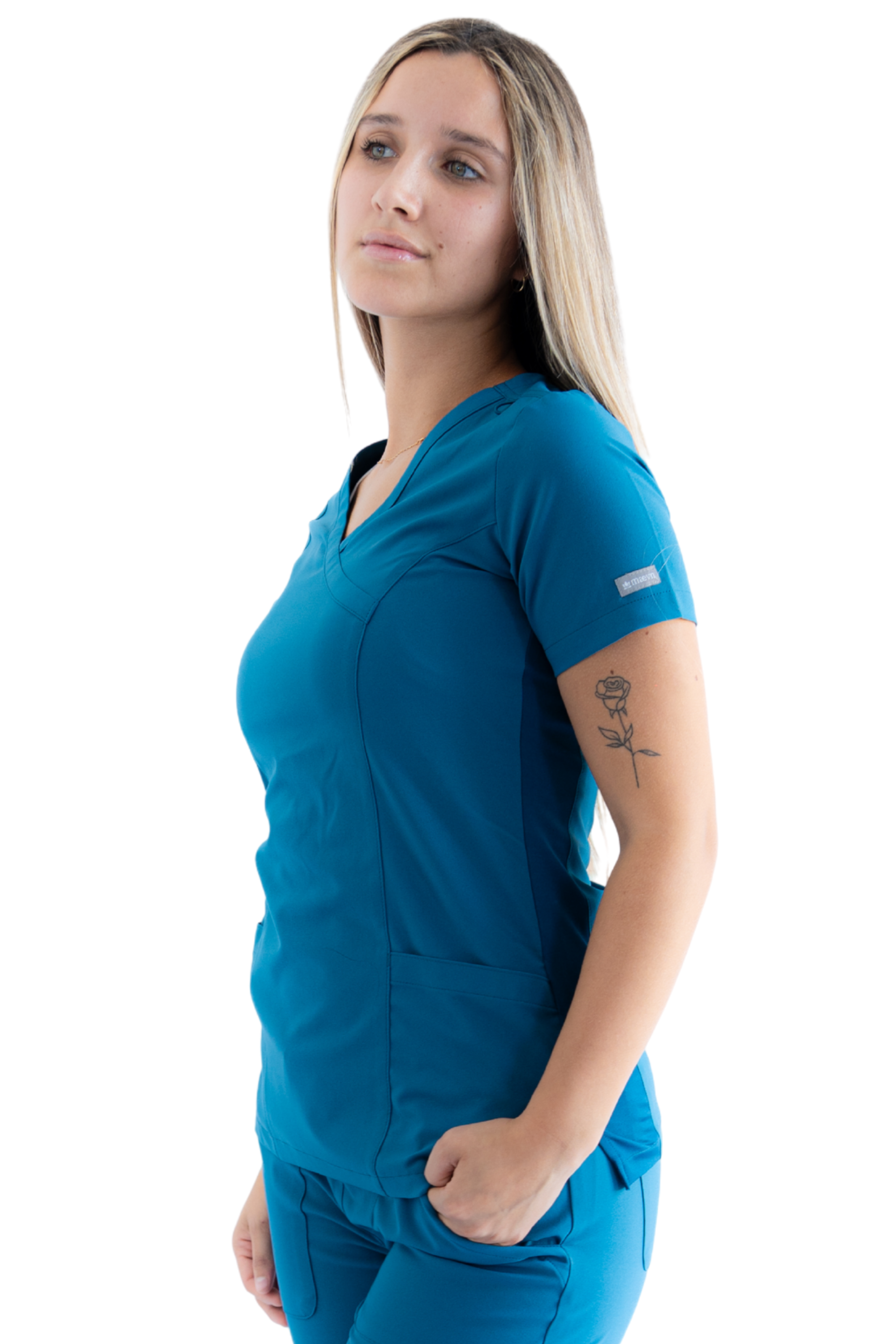POLERA CLINICA MUJER MOMENTUM 5002 AZUL PETROLEO